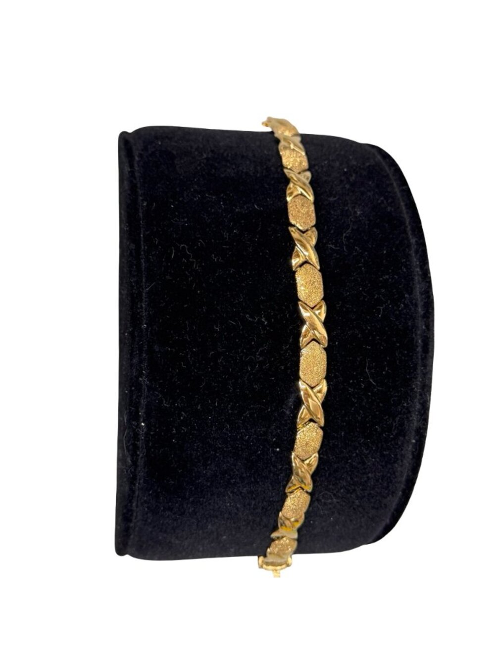 Gold Tone Textured X-Link Women's Bracelet - Picture 2 of 8